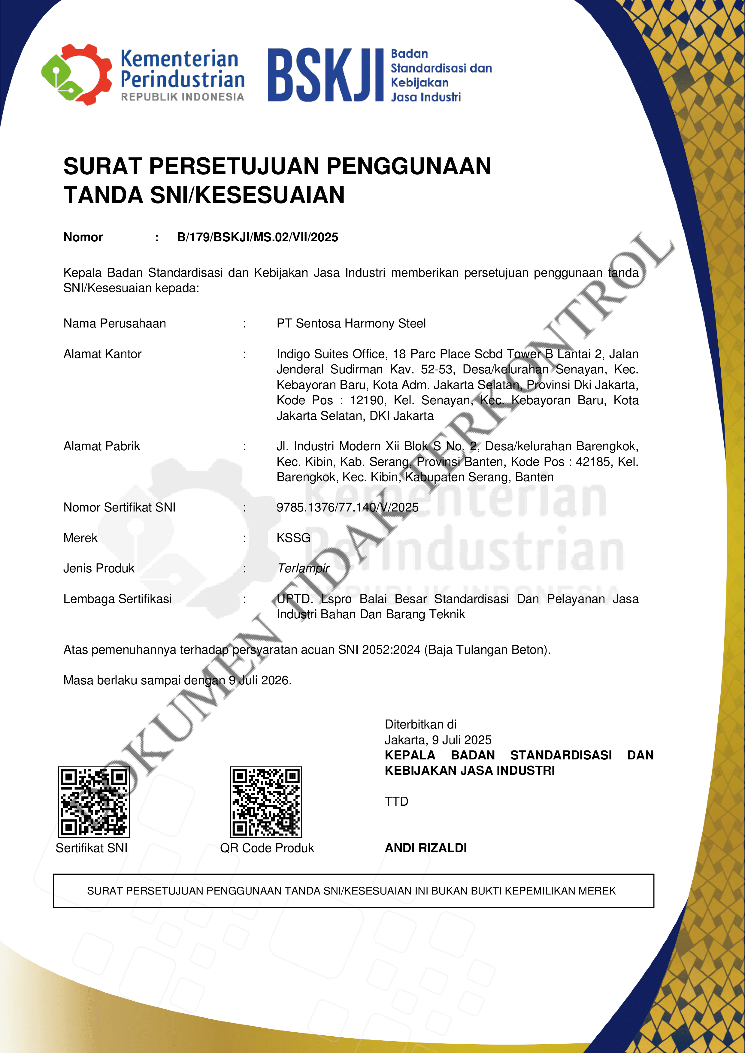 certificate Sertifikat SNI KSSG 3