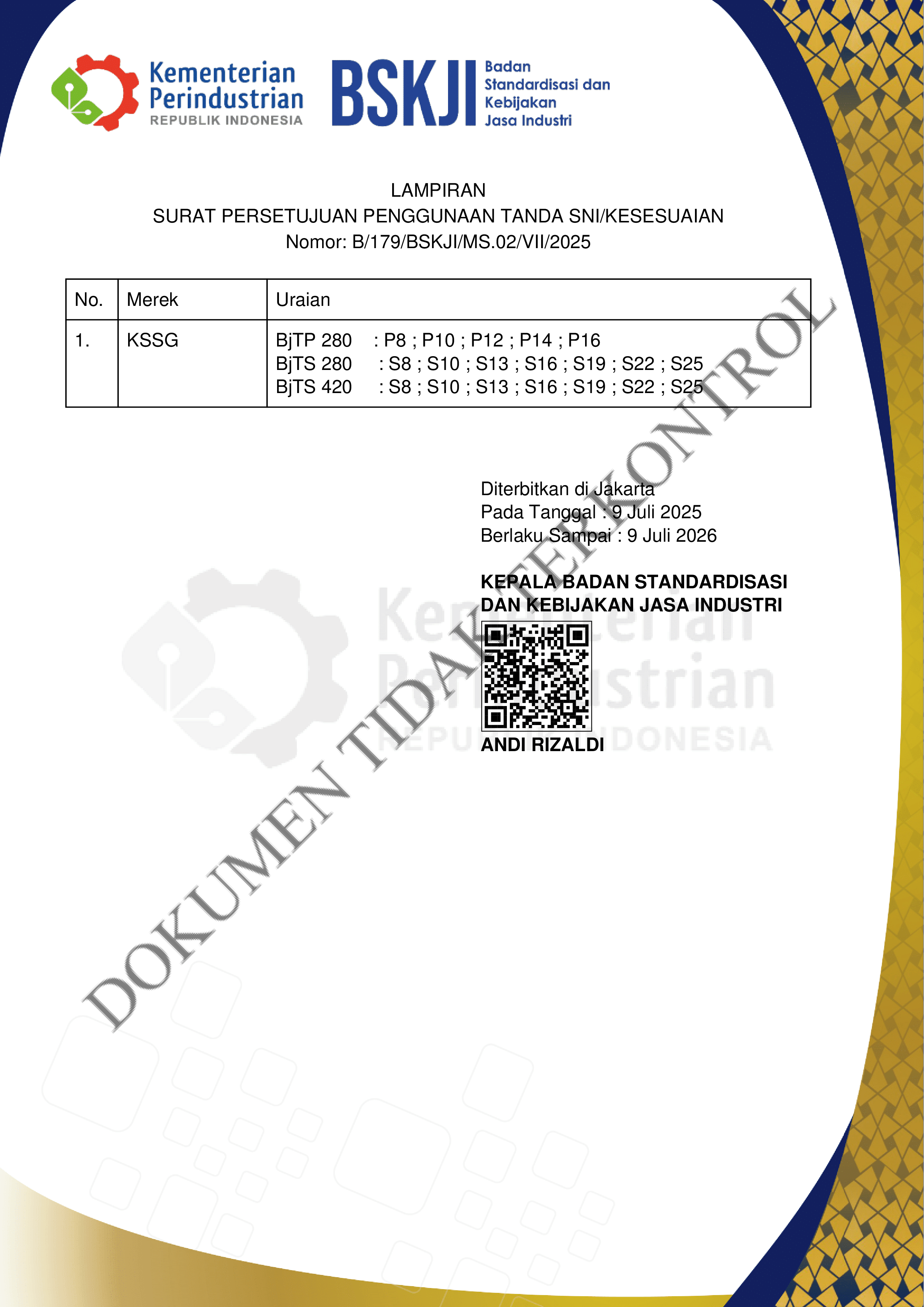 certificate Sertifikat SNI KSSG 4